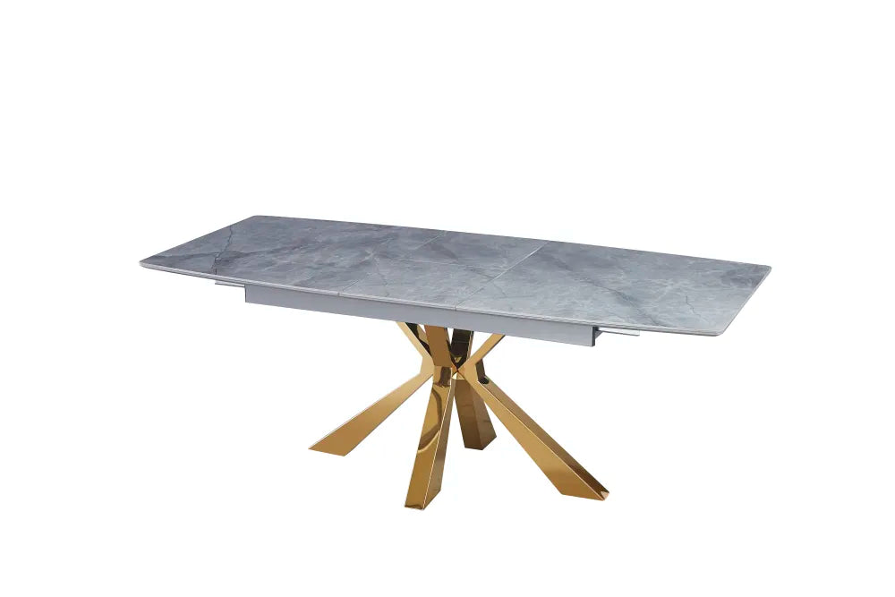 Table extensible BIANCA Gold plateau Céramique marbré gris