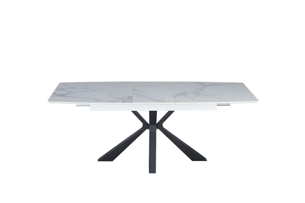 Table extensible BIANCA métal noir plateau Céramique marbré blanc