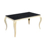 Table à manger BAROQUE 4 à 6 couverts pieds gold plateau en verre 150x90 cm marbré noir