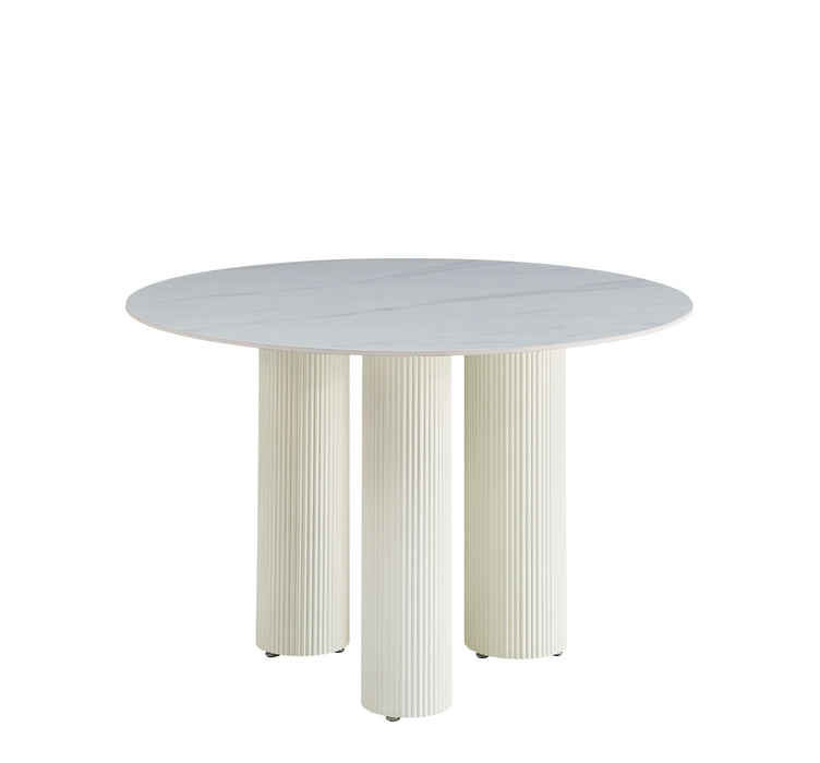 TABLE REPAS ANAÏS PIEDS BEIGE PLATEAU CERAMIQUE MARBRE BLANC 120CM - image 2