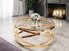 Table Basse EVOL structure Gold et plateau en verre D 100cm transparent