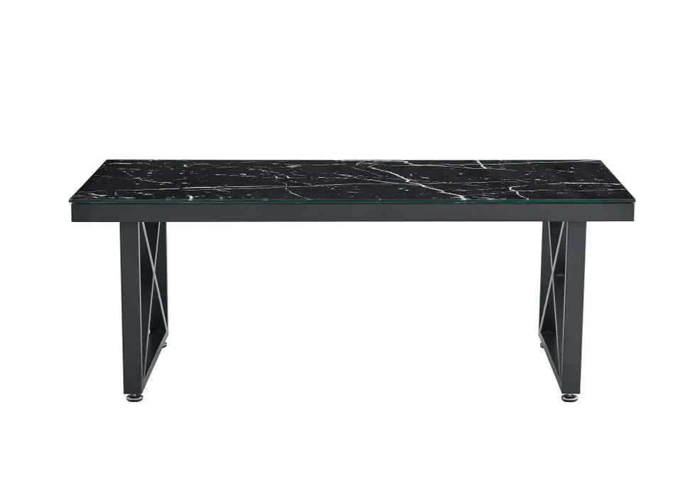 Table basse Deluxe LEVANTO structure métal noir plateau en verre 120 cm marbré noir