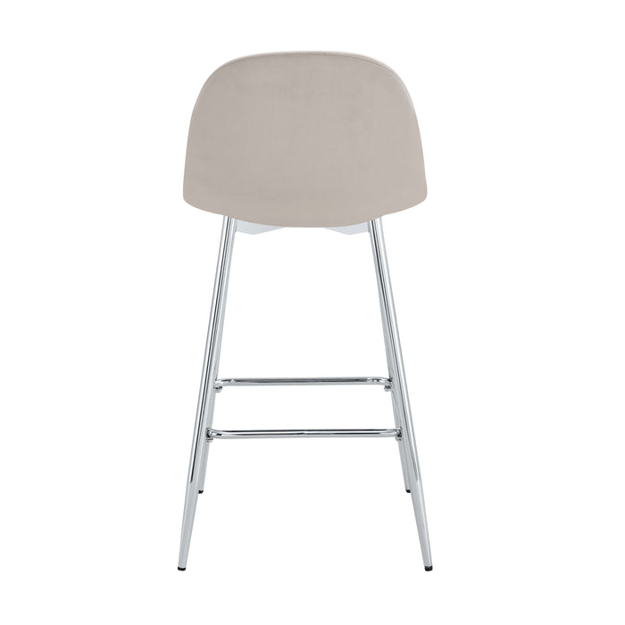 TABOURET DE BAR SCANDINAVE PIED CHROME VELOURS TAUPE - image 2