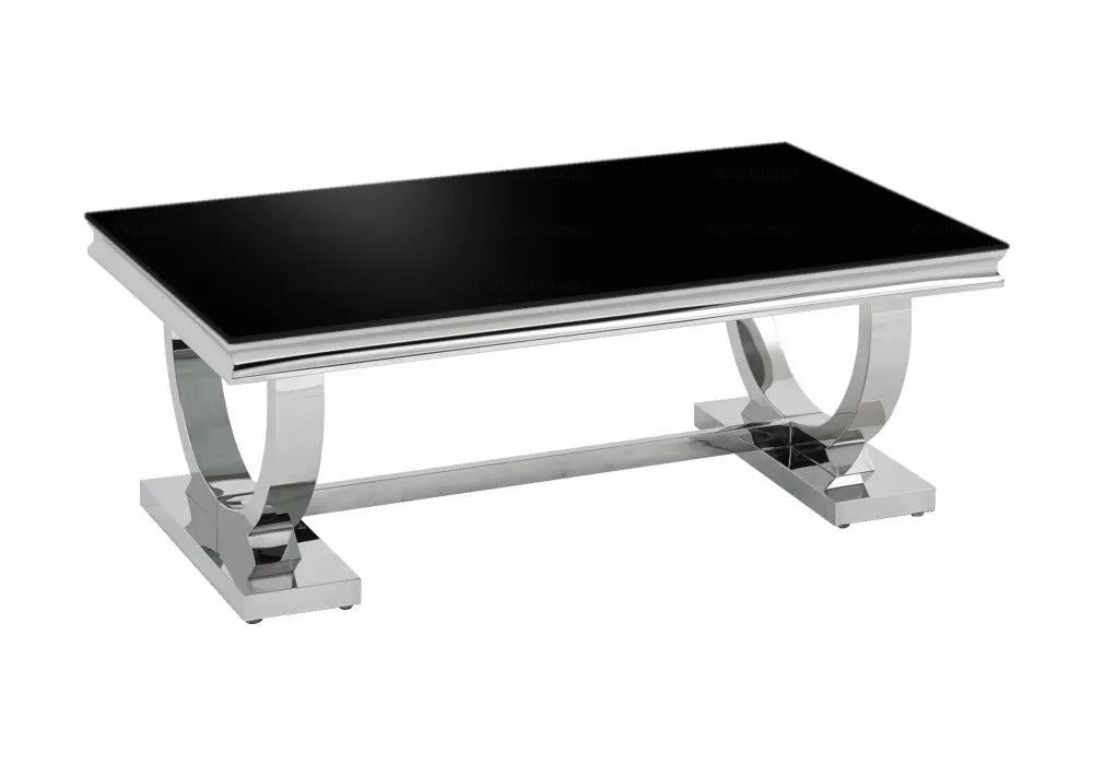 Table Basse Omega Chrome plateau verre 120x70 cmv marbré blanc