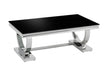 Table Basse Omega Chrome plateau verre 120x70 cmv marbré blanc