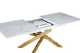 Table extensible AGATHE Gold plateau Céramique marbré blanc