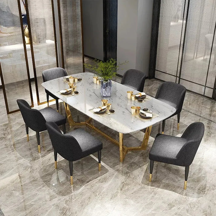 Table à manger GOSSIP plateau en Granite Marbré Blanc gold