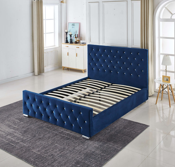 LIT PRESTIGE CAPITONNE AVEC DIAMANT VELOURS BLEU 160x200 cm - image 3