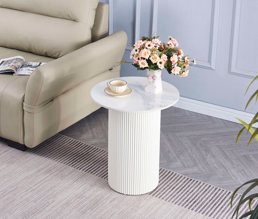 GUERIDON VALMY PIEDS BEIGE PLATEAU CERAMIQUE MARBRE BLANC 50x55cm - image 3