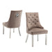 Chaise LION mattelassée et cloûtée chrome velours moka