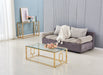 Table basse SOPHIE  pieds Gold 120 cm transparent