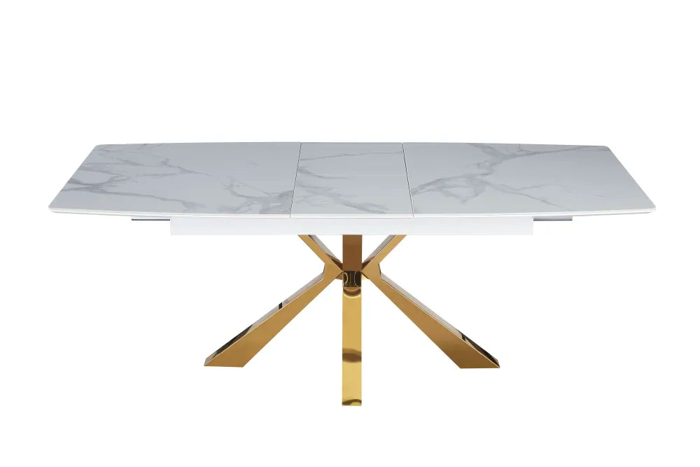 Table extensible BIANCA Gold plateau Céramique marbré blanc