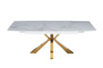 Table extensible BIANCA Gold plateau Céramique marbré blanc