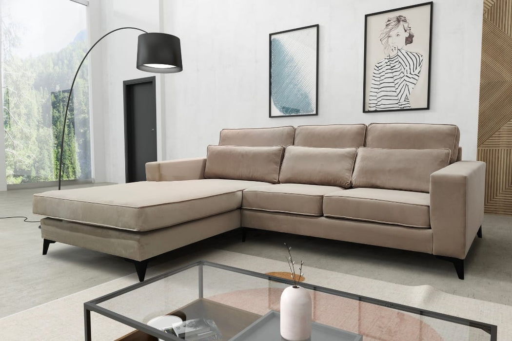 CANAPE ANGLE GAUCHE VELOURS BEIGE 265x200cm - image 1