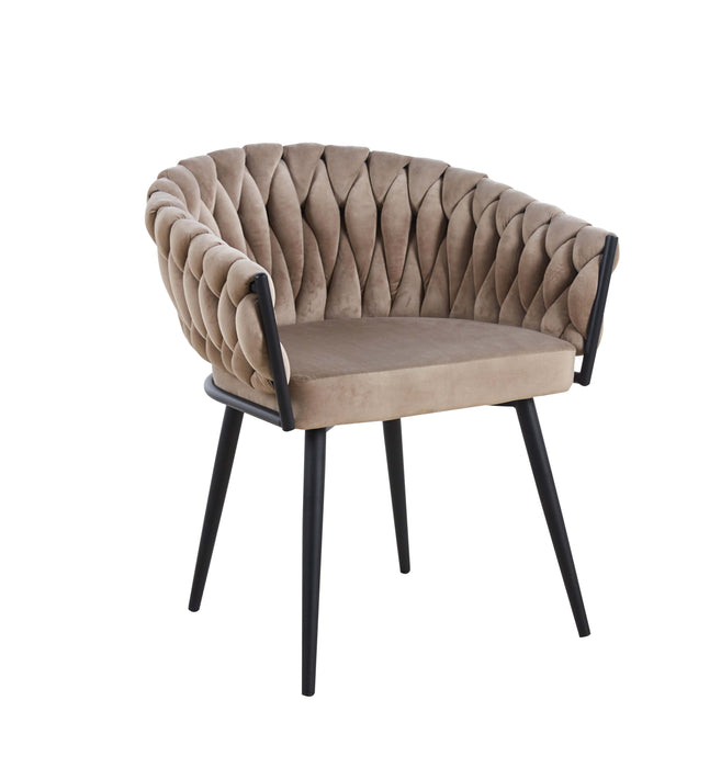 CHAISE AVEC ACCOUDOIR TRESSEE PIED METAL NOIR VELOURS TAUPE - image 2