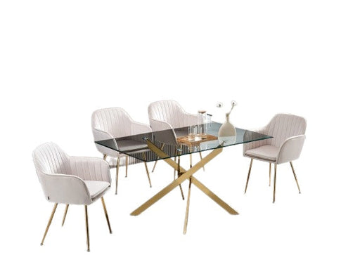 Table Repas JESSICA Gold et plateau en verre 150 cm 4 à 6 couverts transparent