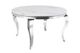 Table à manger ronde BAROQUE chrome  130x75 cm marbré blanc