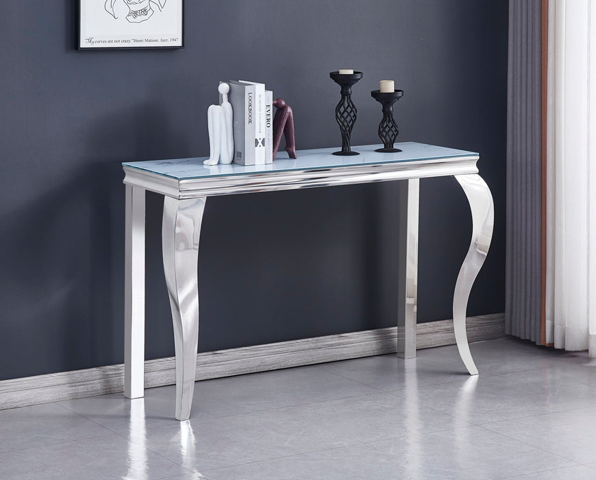 CONSOLE BAROQUE CHROME VERRE MARBRE BLANC 120X40X78 - image 5