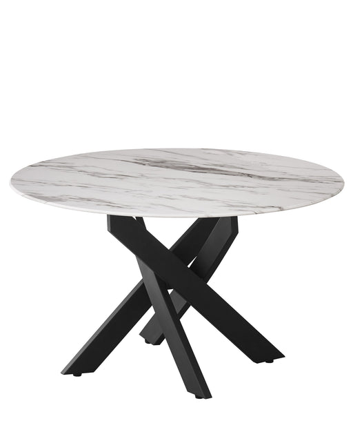 TABLE BASSE RONDE JESSY METAL NOIR MARBRE BLANC 80 x 45cm