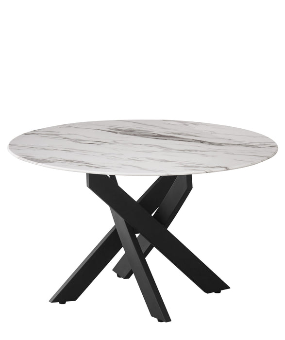 TABLE BASSE RONDE JESSY METAL NOIR MARBRE BLANC 80 x 45cm