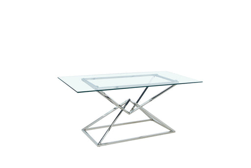 Table à manger PYRAMIDE plateau en verre et structure en acier inoxydable pour 4 à 8 personnes 180 CM