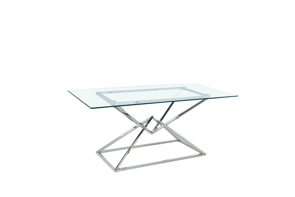 Table à manger PYRAMIDE plateau en verre et structure en acier inoxydable pour 4 à 8 personnes 150 CM