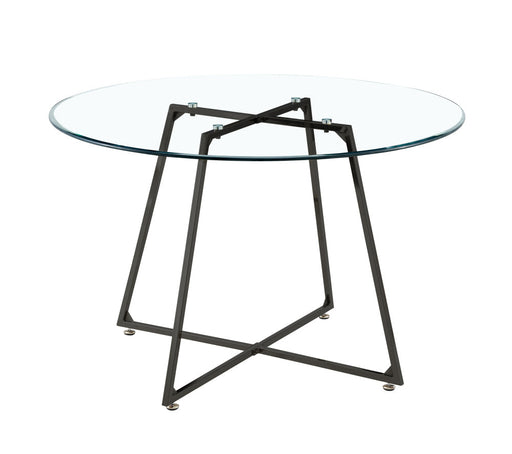 Table à manger ronde 4 personnes HELOISE Métal noir verre blanc D120 cm transparent