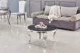Table basse ronde baroque chrome et plateau en verre de 80 cm  noir