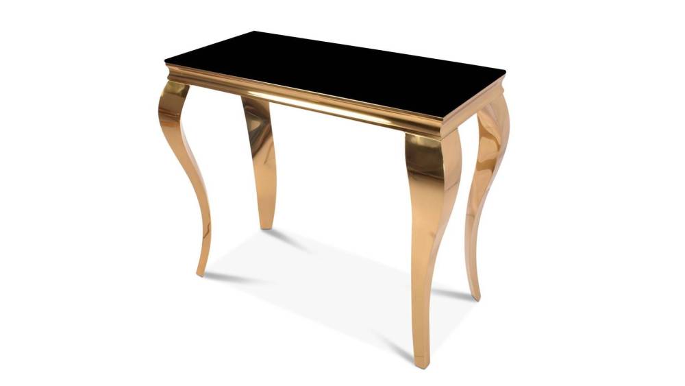 Console BAROQUE Gold plateau en verre noir 110x50x85 cm 