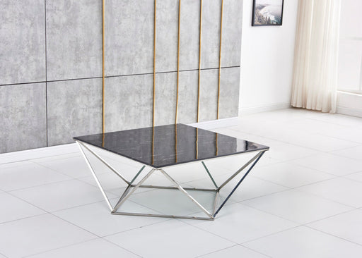 Table Basse ALINA Chrome plateau en verre trempé 80x80x45 cm marbré noir