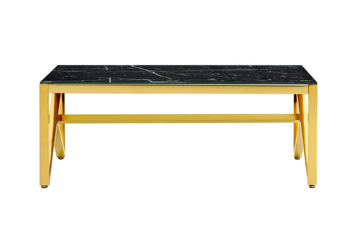 Table Basse MAJESTIQUE Gold et plateau en verre 120x60x45 cm marbré noir