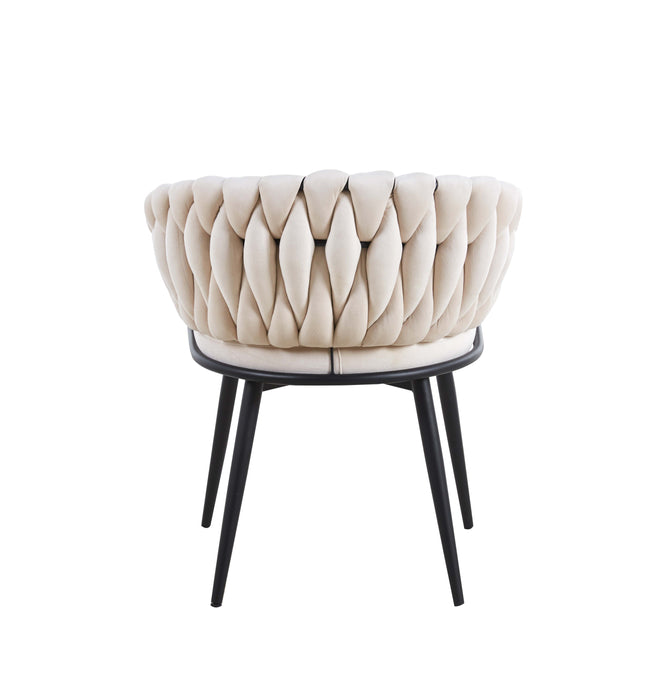CHAISE AVEC ACCOUDOIR TRESSEE PIED METAL NOIR VELOURS BEIGE - image 4