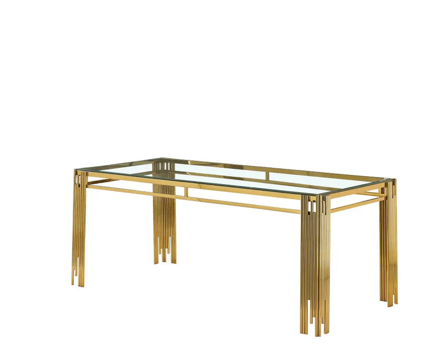 Table à manger FLUTE Gold Plateau en verre 150 CM transparent