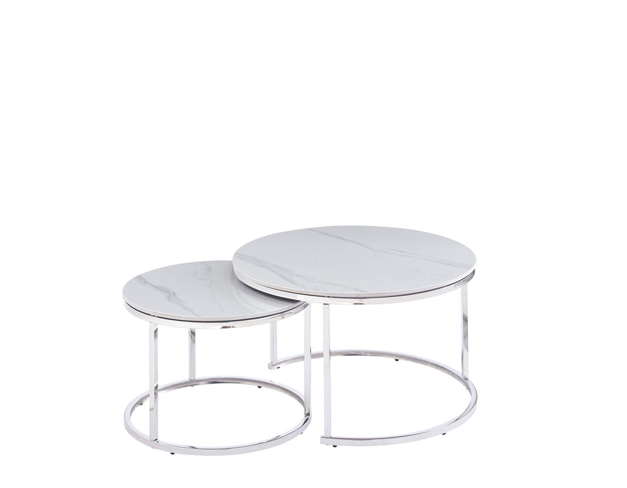 TABLE BASSE GIGOGNE CHROME CERAMIQUE 80x45cm+60x38cm - image 1