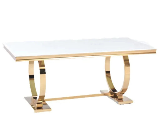 Table à manger 6 à 8 personnes OMEGA Gold verre 180x90 cm blanc