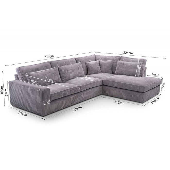 CANAPE BRISTOL ANGLE GAUCHE COTELE GRIS 316x230cm - image 2