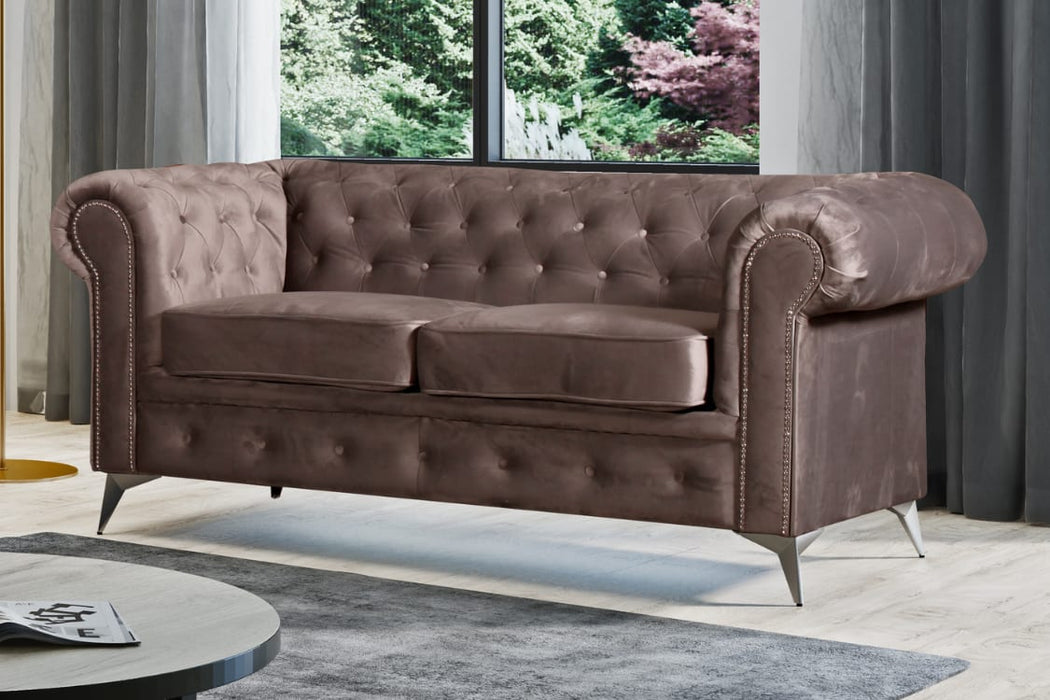 CANAPE CLOUTE TIFFANY 2 PLACES VELOURS MOKA 184x88cm - image 1