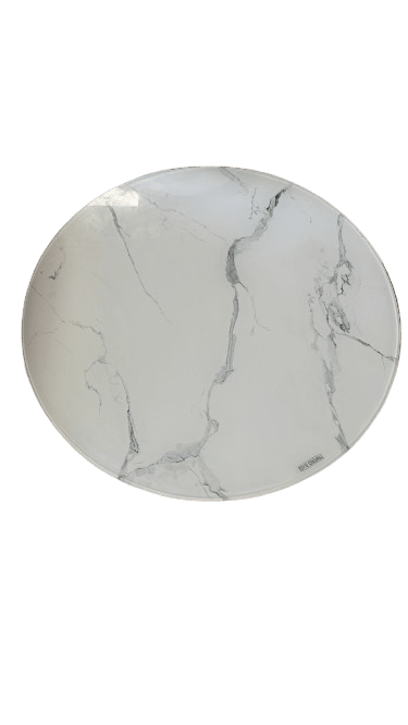 PLATEAU ROND VERRE MARBRE BLANC
