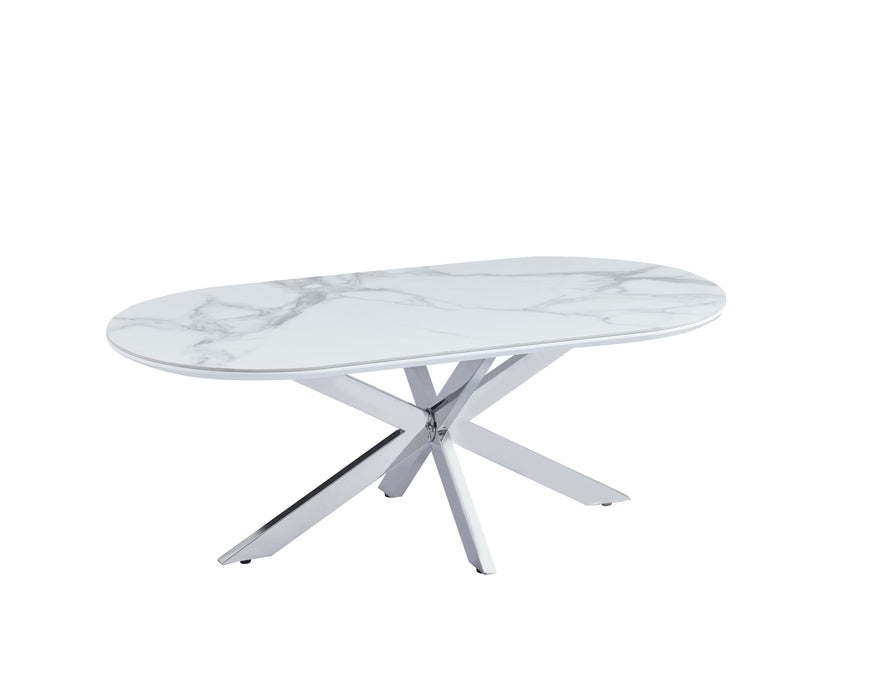 TABLE BASSE MANON PIED CHROME PLATEAU CERAMIQUE MARBRE BLANC 120X60CM - image 2