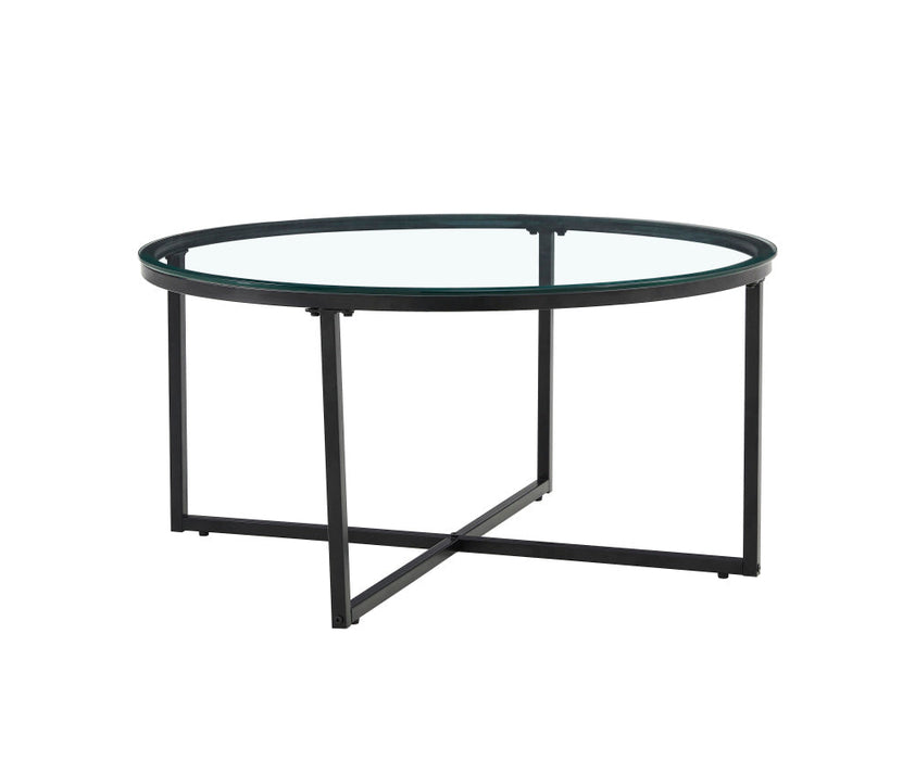 Table basse ronde LORIE métal noir plateau en verre D90 cm transparent