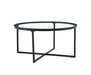 Table basse ronde LORIE métal noir plateau en verre D90 cm transparent