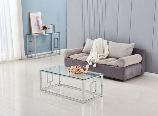 Table basse SOPHIE  pieds chromé 120 cm transparent