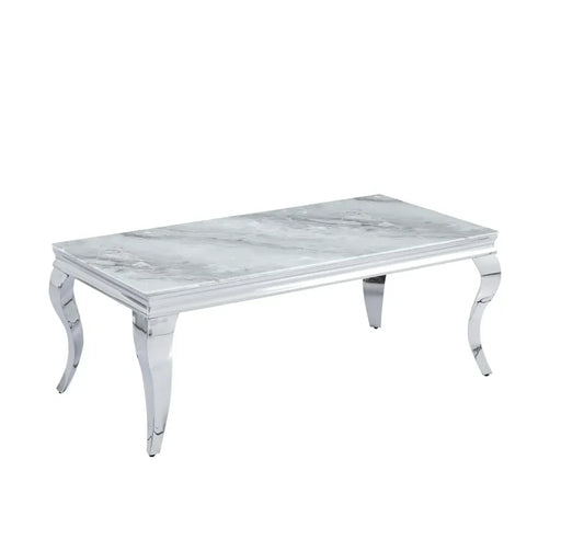 Table basse BAROQUE Chrome  120x60x45 cm marbré gris