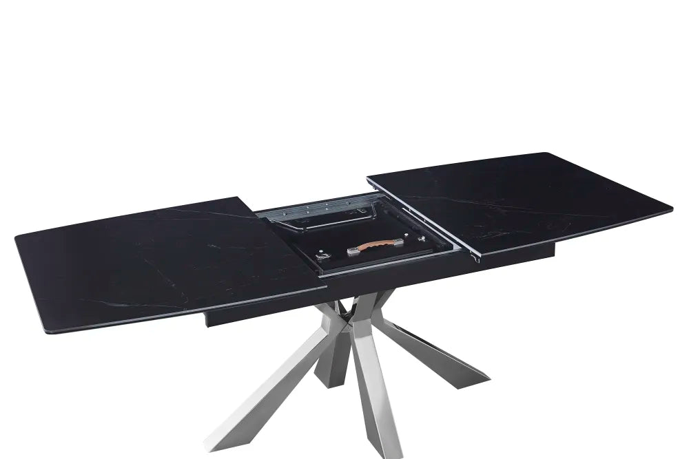 Table extensible BIANCA Chrome plateau Céramique marbré noir