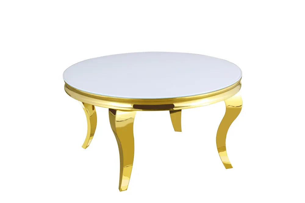 Table basse ronde baroque Gold et plateau en verre de 80 cm  blanc