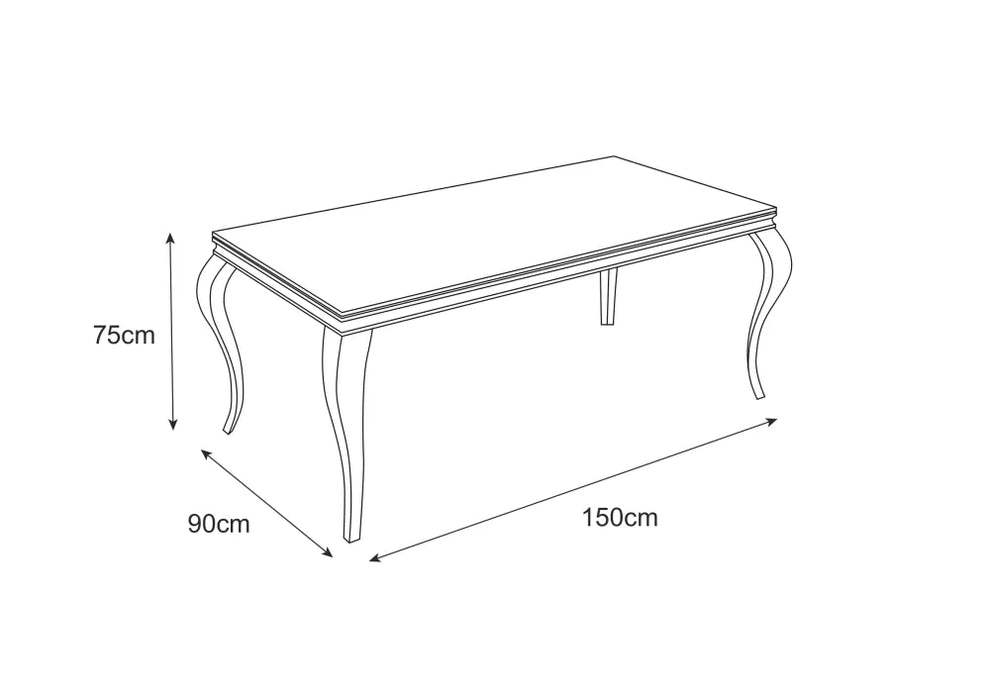 Table à manger BAROQUE chrome résine blanche 150x90x75 cm