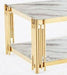 Table Basse FLUTE Gold et plateau en verre 120x60x45 cm marbré blanc