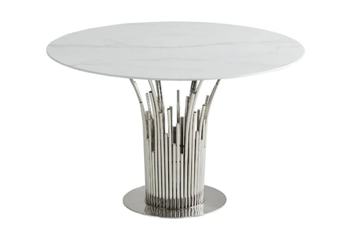 Table à manger ronde FLUTE Chrome marbré blanc