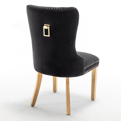 Chaise POIGNEE Cloûté en velours pied Gold noir