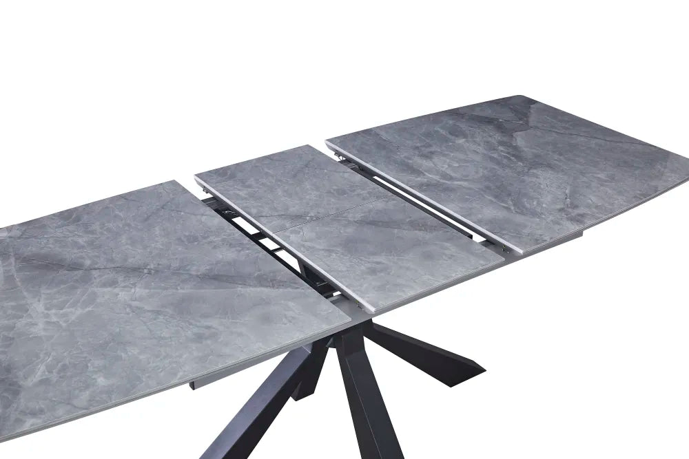 Table extensible BIANCA métal noir plateau Céramique marbré gris